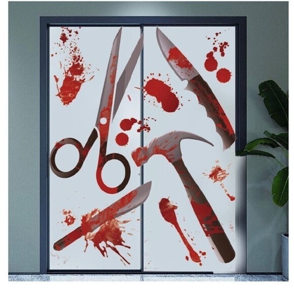 8 Halloween Stickers Fadeless Real Looking Scissors Hammer Bloody Hand. - Picture 2 of 11